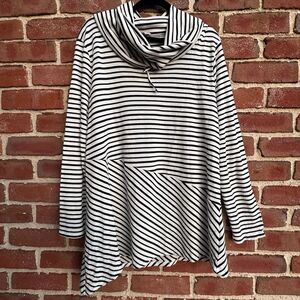 CHICO's waffle knit cowl neck white black striped tunic top sz 1 /M NEW
